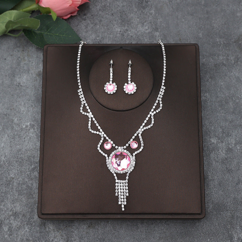 Korean Bride Necklace Earrings Two-piece Decorations Wedding Yarn Wedding Jewelry Wedding Accessories Dance Studio