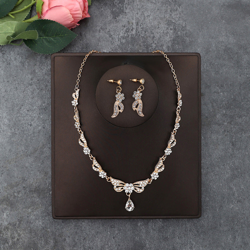 Korean Bride Necklace Earrings Two-piece Decorations Wedding Yarn Wedding Jewelry Wedding Accessories Dance Studio