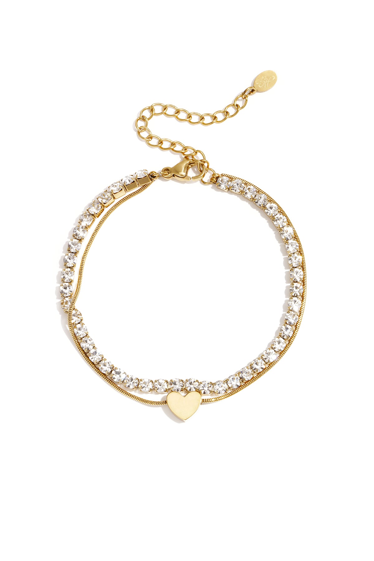 Dubbele armband met minimalistisch hartje en zirkonia steentjes