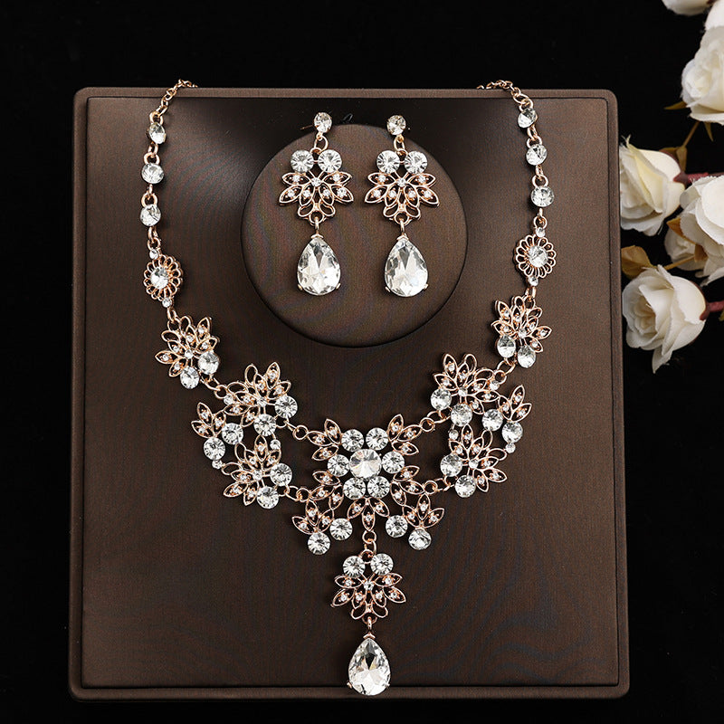 Korean Bride Necklace Earrings Two-piece Decorations Wedding Yarn Wedding Jewelry Wedding Accessories Dance Studio