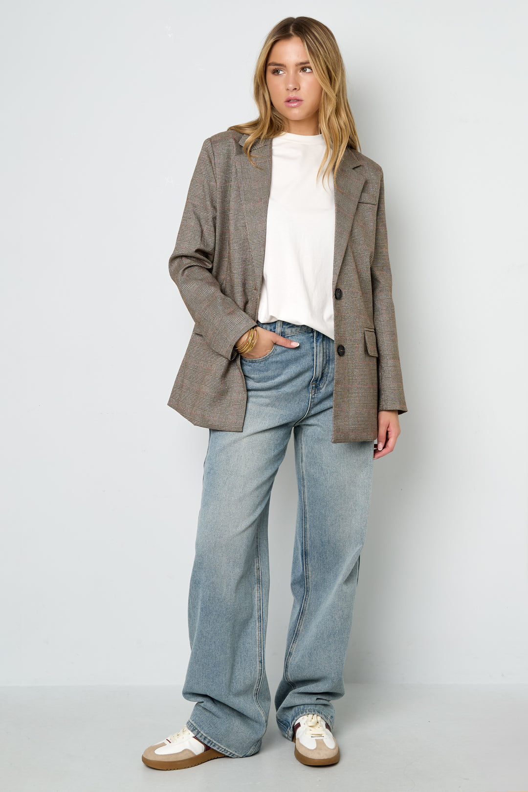 Polyestervezel Vrouwen Suit Set Conservatief Geruit Herfst/Winter
