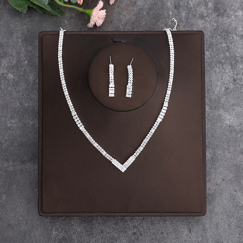 Korean Bride Necklace Earrings Two-piece Decorations Wedding Yarn Wedding Jewelry Wedding Accessories Dance Studio