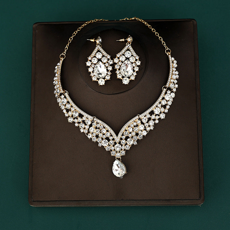 Korean Bride Necklace Earrings Two-piece Decorations Wedding Yarn Wedding Jewelry Wedding Accessories Dance Studio