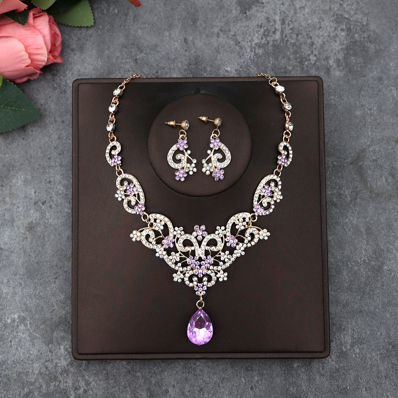 Korean Bride Necklace Earrings Two-piece Decorations Wedding Yarn Wedding Jewelry Wedding Accessories Dance Studio