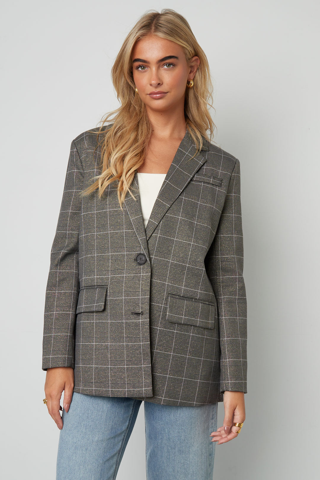 Polyestervezel Vrouwen Suit Set Conservatief Geruit Herfst/Winter