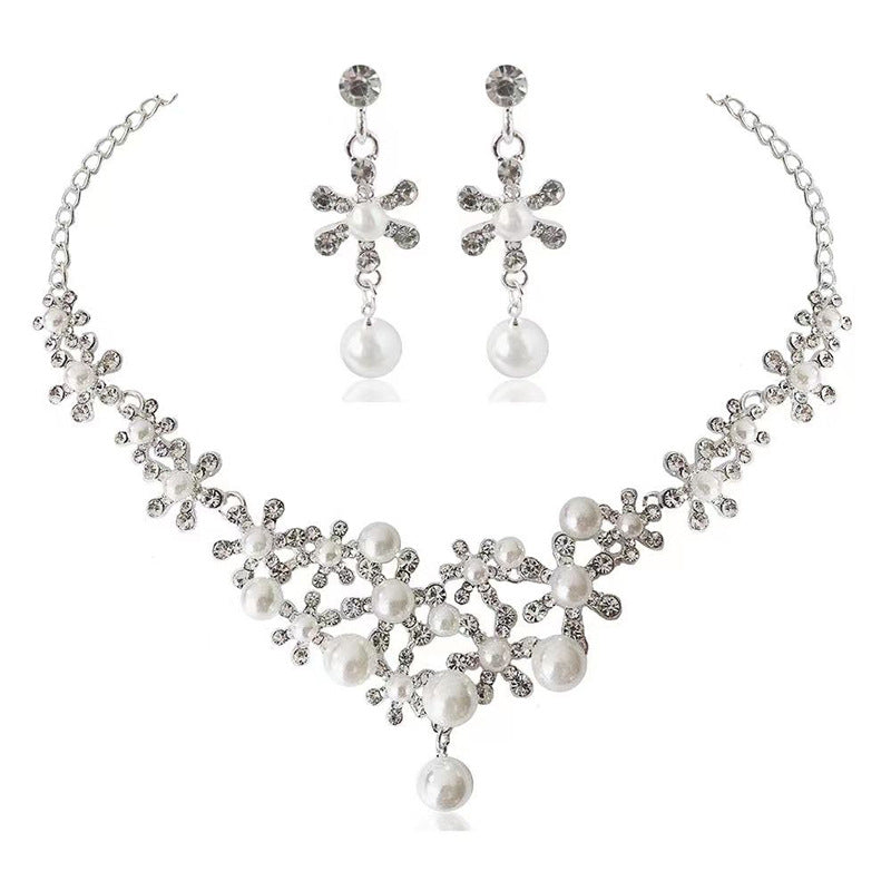 Korean Bride Necklace Earrings Two-piece Decorations Wedding Yarn Wedding Jewelry Wedding Accessories Dance Studio