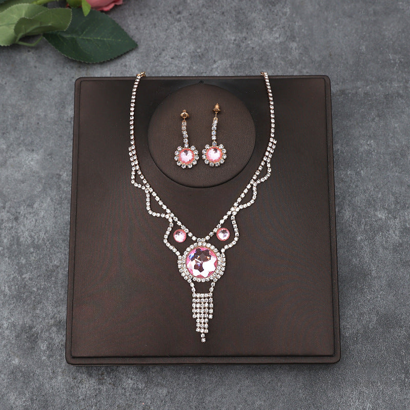 Korean Bride Necklace Earrings Two-piece Decorations Wedding Yarn Wedding Jewelry Wedding Accessories Dance Studio