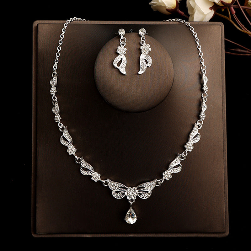 Korean Bride Necklace Earrings Two-piece Decorations Wedding Yarn Wedding Jewelry Wedding Accessories Dance Studio