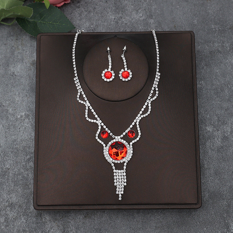 Korean Bride Necklace Earrings Two-piece Decorations Wedding Yarn Wedding Jewelry Wedding Accessories Dance Studio