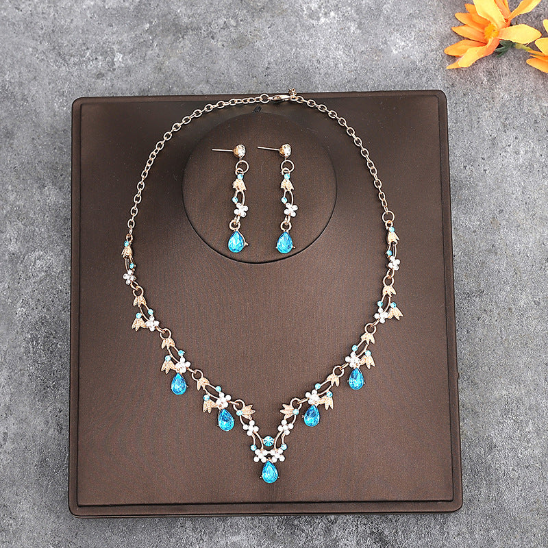 Korean Bride Necklace Earrings Two-piece Decorations Wedding Yarn Wedding Jewelry Wedding Accessories Dance Studio