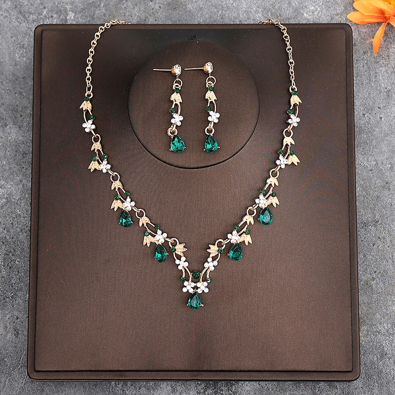 Korean Bride Necklace Earrings Two-piece Decorations Wedding Yarn Wedding Jewelry Wedding Accessories Dance Studio
