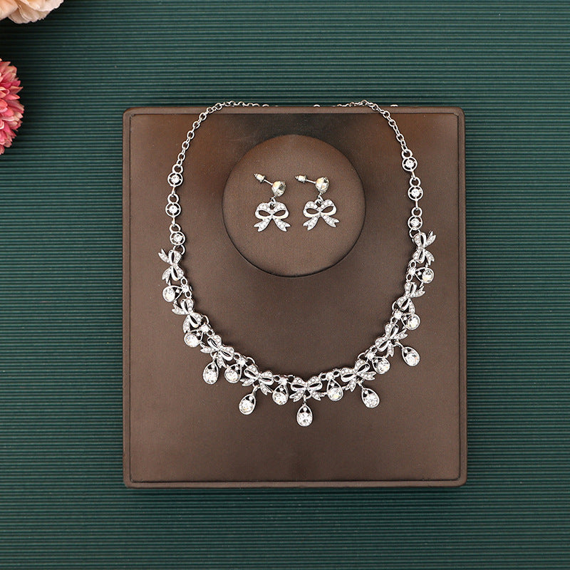 Korean Bride Necklace Earrings Two-piece Decorations Wedding Yarn Wedding Jewelry Wedding Accessories Dance Studio