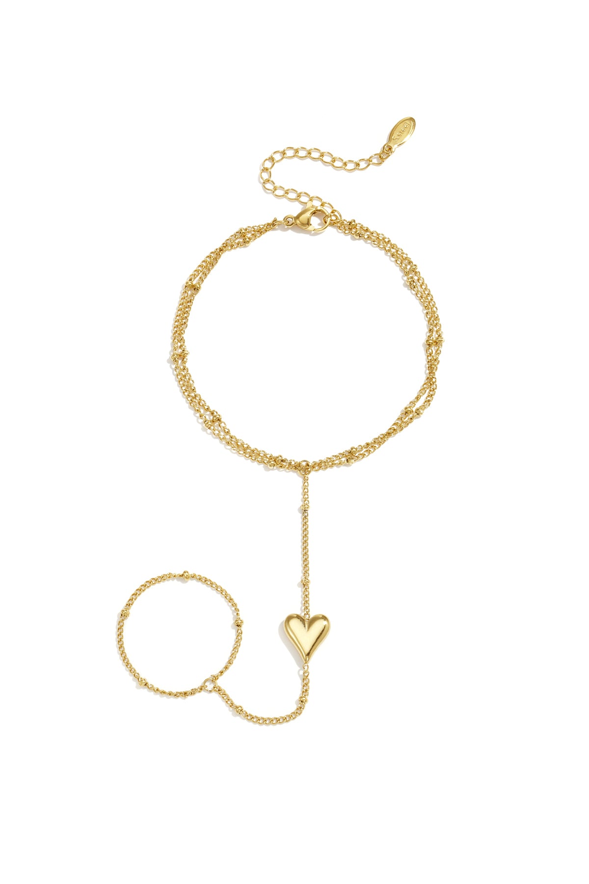Handketting van roestvrij staal met 14 karaats verguld laagje en hartje, eenvoudige dagelijkse sieraden uit de Simple Series voor dames.