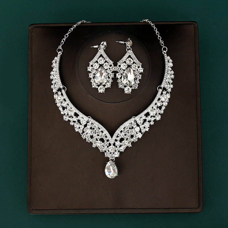 Korean Bride Necklace Earrings Two-piece Decorations Wedding Yarn Wedding Jewelry Wedding Accessories Dance Studio