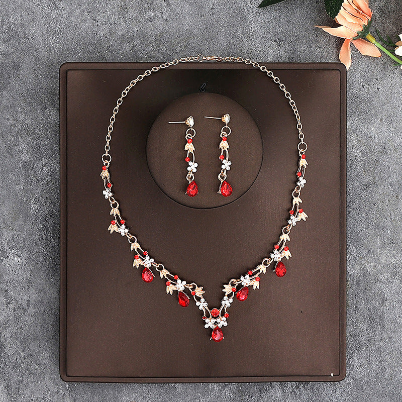 Korean Bride Necklace Earrings Two-piece Decorations Wedding Yarn Wedding Jewelry Wedding Accessories Dance Studio